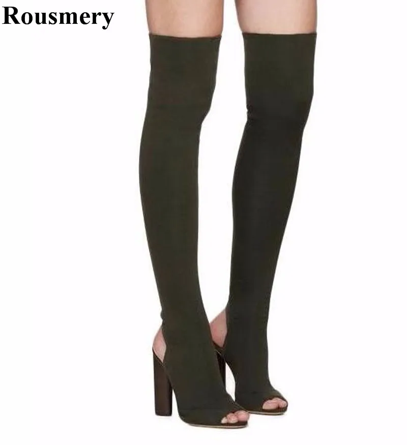 Сапоги женские эластичные выше колена на толстом каблуке 2017 | Обувь