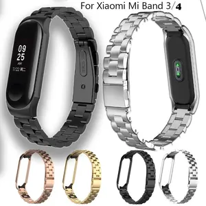 Ремешок из нержавеющей стали для Xiaomi Mi Band 3, смарт-браслет, аксессуары для Xiaomi Mi Band 4, ремешок, спортивный + металлический корпус