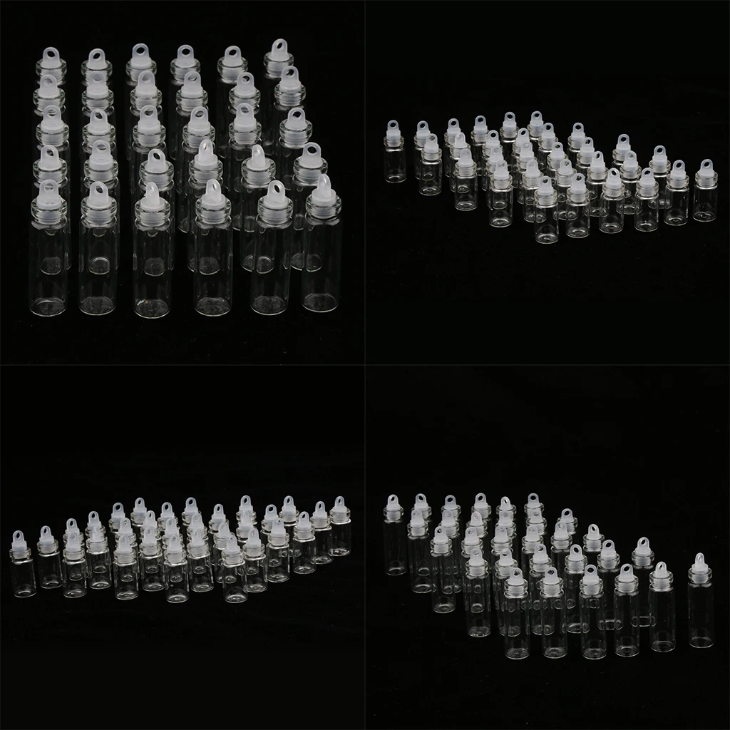 

MagiDeal 60Pcs Mini Clear Glass Jar Essential Oil DIY Decoration Bottle Wishing Vials - 1ml+2ml