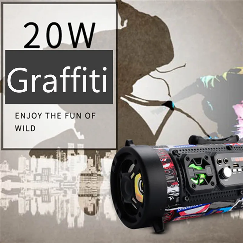 Graffiti Беспроводной bluetooth динамик открытый HIFI сабвуфер динамик USB AUX TF FM Радио стерео громкий динамик бас MP3 плеер мобильный телефон - Цвет: Graffiti