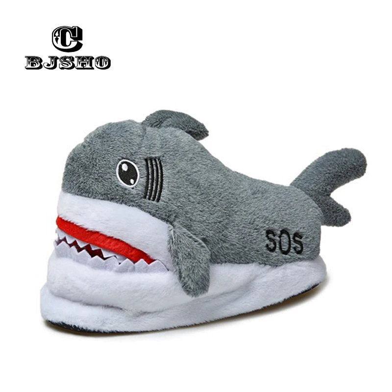CBJSHO Unisex Winter Animal Furry Slipper Warm Soft Bottom Home Indoor Men Women Shark Shape Slippers Plush Unicorn | Обувь