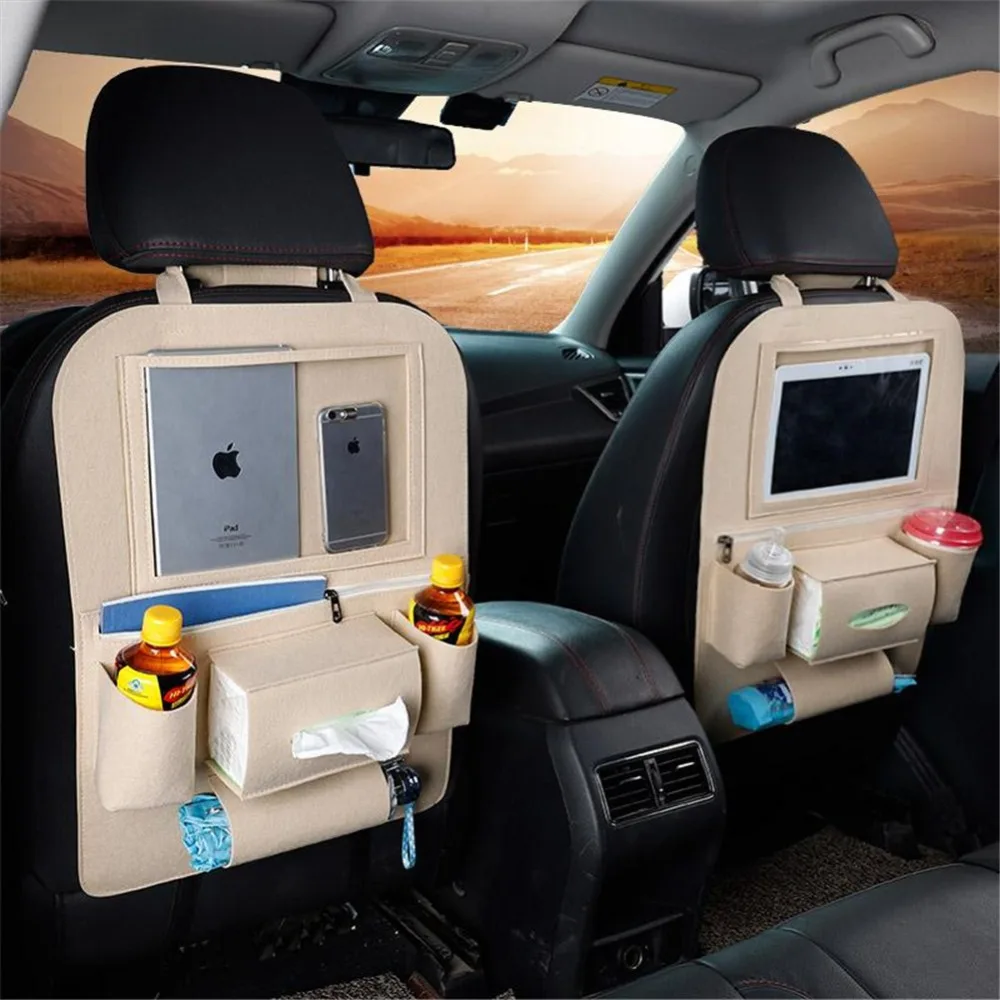 Автомобильный стильный органайзер для сиденья, подставка для планшета, многофункциональный автомобильный органайзер, сумка для хранения, держатель для чашки, автомобильный органайзер для салфеток, подвесная сумка