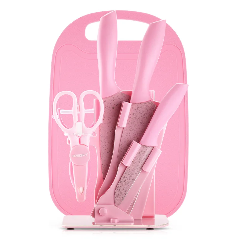 pink(without bowl) Еда Класс Bady для дополнительных режущие инструменты Кухня Ножи комплект Нержавеющая сталь Кухня Ножи с разделочных досок - Цвет: pink(without bowl)