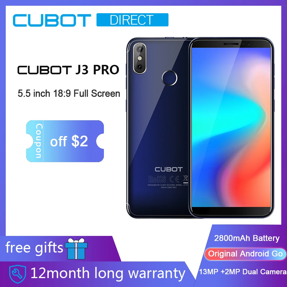 Cubot J3 Pro смартфон Android go 5 &quot18:9 полноэкранный MT6739 четырехъядерный задний двойной