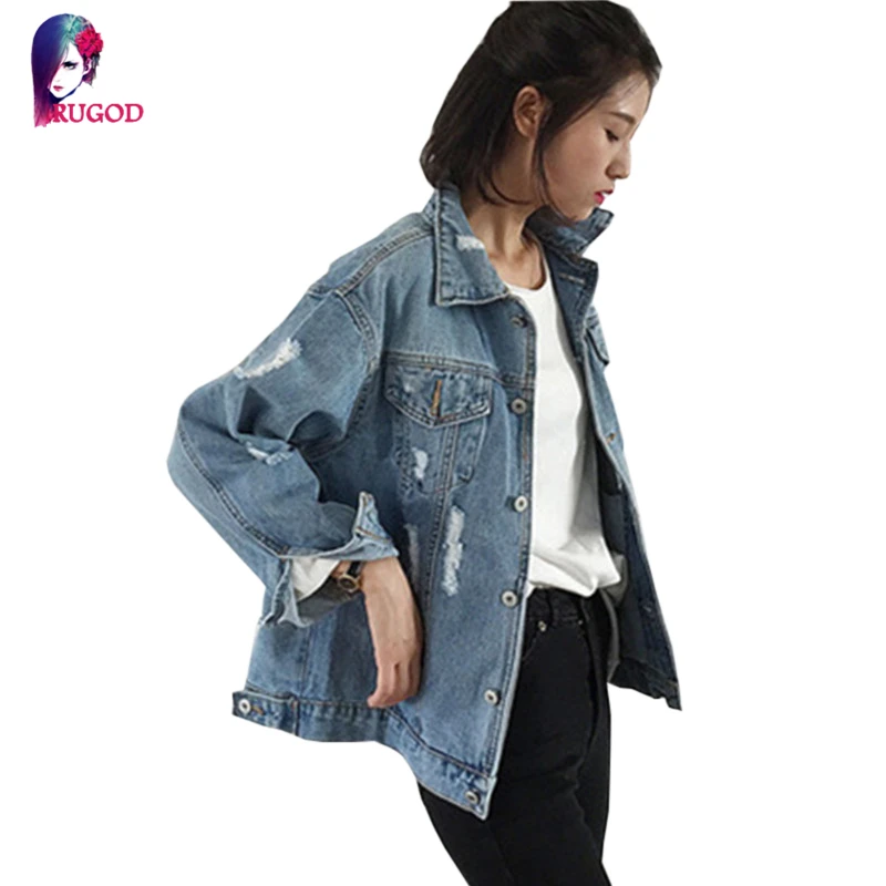 RUGOD джинсовая куртка Для женщин Casacos Feminino тонкий рваные Femme элегантный Винтаж
