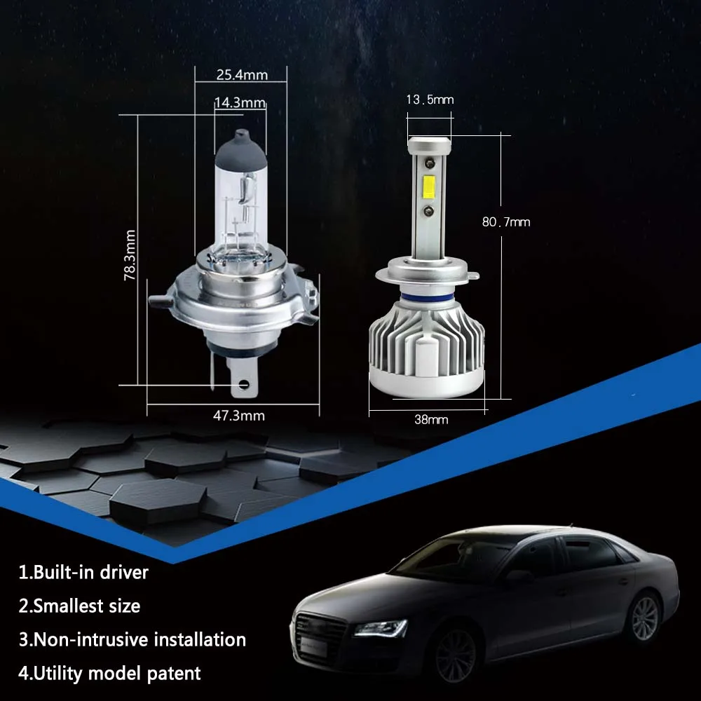 LAIMAIK A104 H7 светодиодный набор фар луковицы 6000 К 10000LM 72 Вт CSP чип свет преобразования