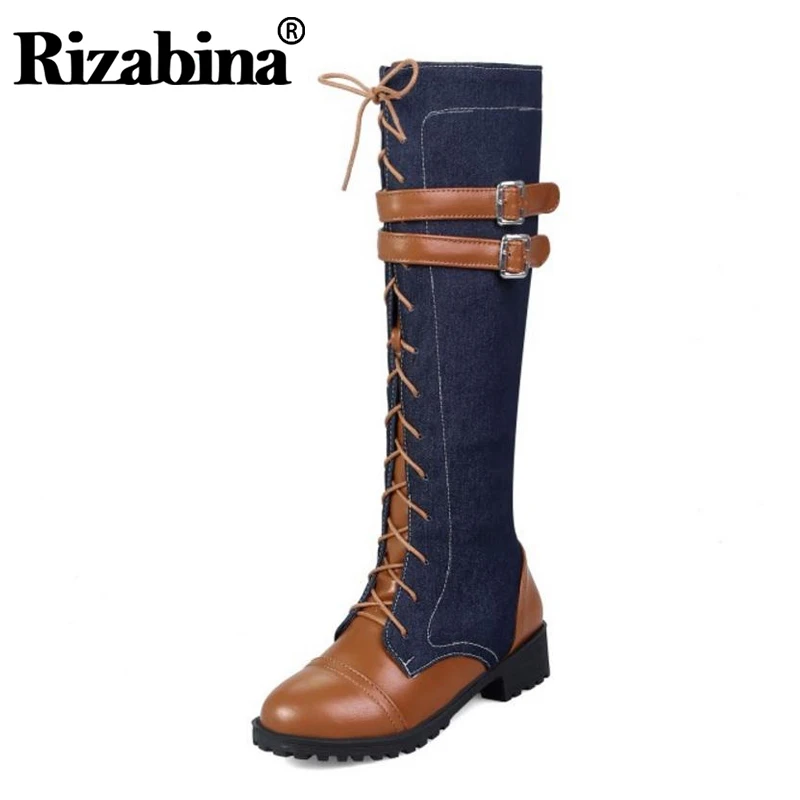 RIZABINA/женские ботинки на плоской подошве размера плюс 33 46 джинсы зимние теплые