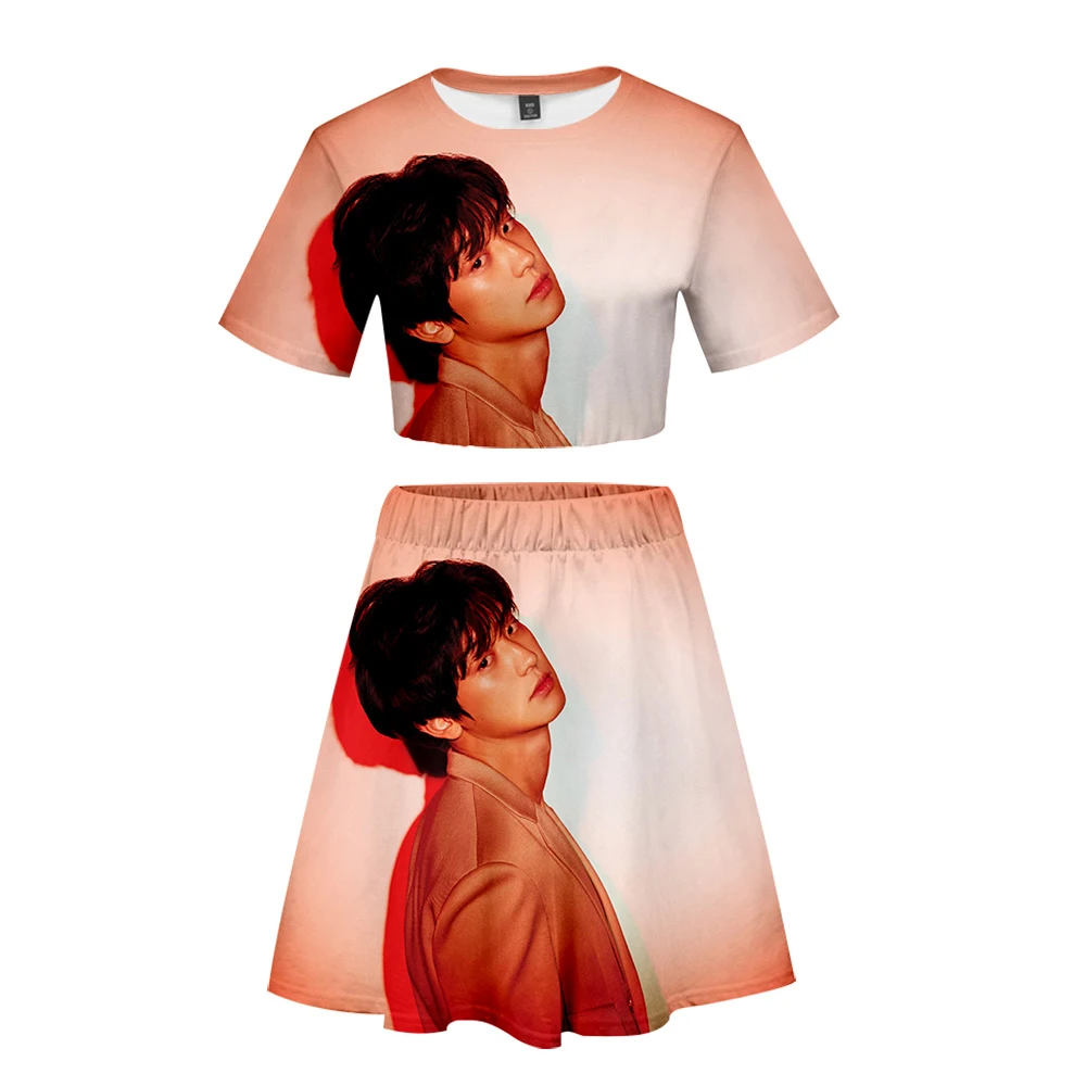Kpop Bang Store EXO Love Shot 3D Printed Women Two Piece Sets Fashion Summer Short Sleeve Crop Tops+Skirts 2019 Casual Sexy Wear |