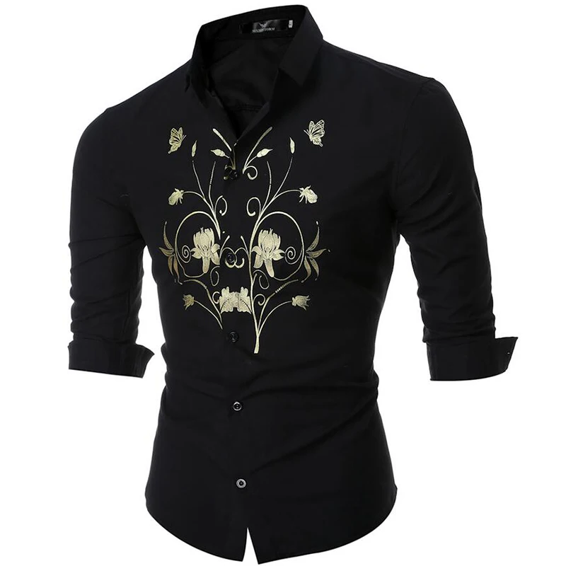 TOLVXHP бренд 2018 Модная рубашка Мужской груди Цветы платье рубашки Slim Fit отложным Для