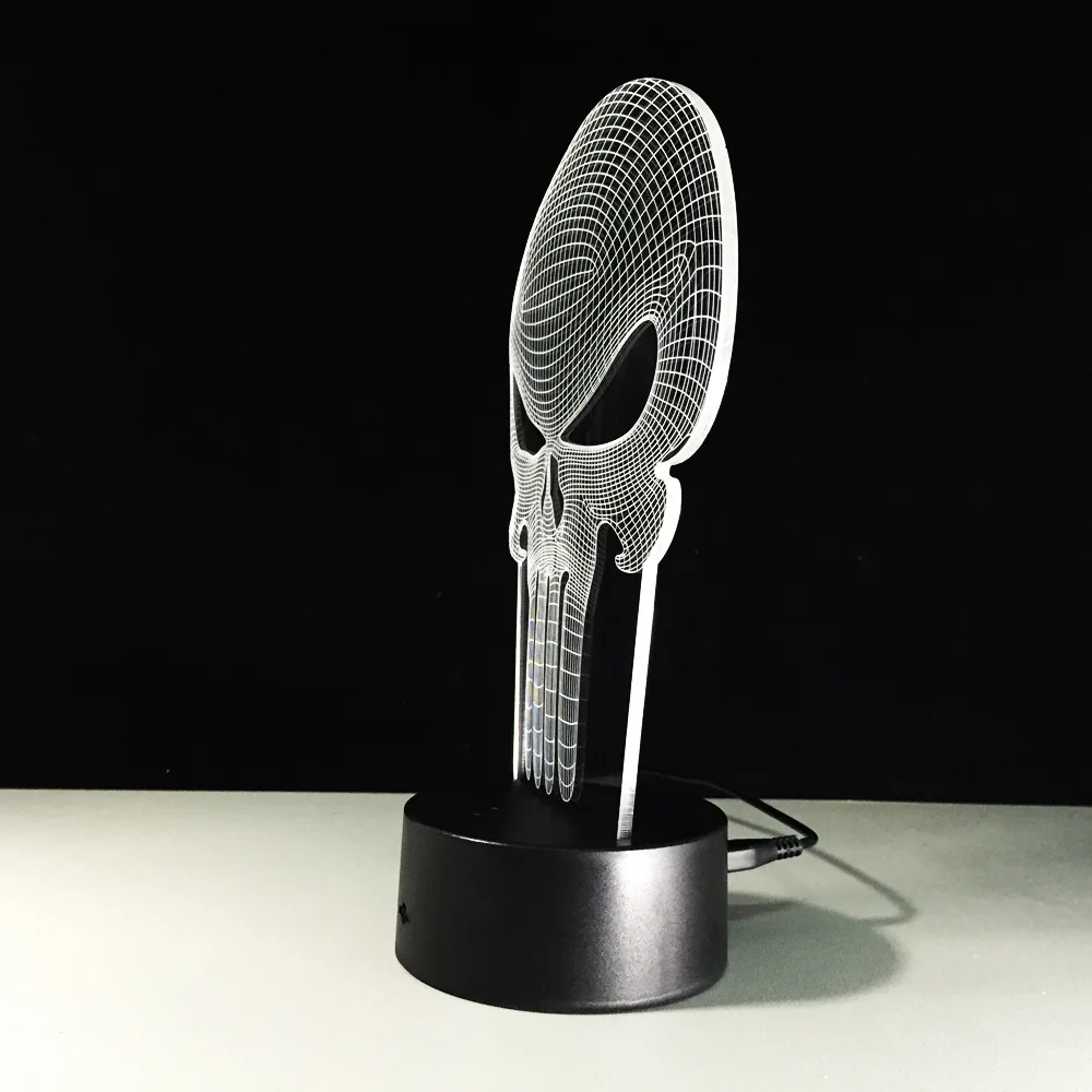 3D LED Цвет ночь бордовый Изменение лампа Каратель Череп свет акриловые Голограмма