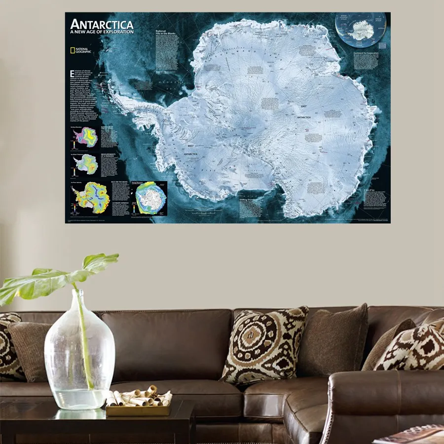 HD Печать антарктическая карта для украшения офиса настенное Искусство Холст