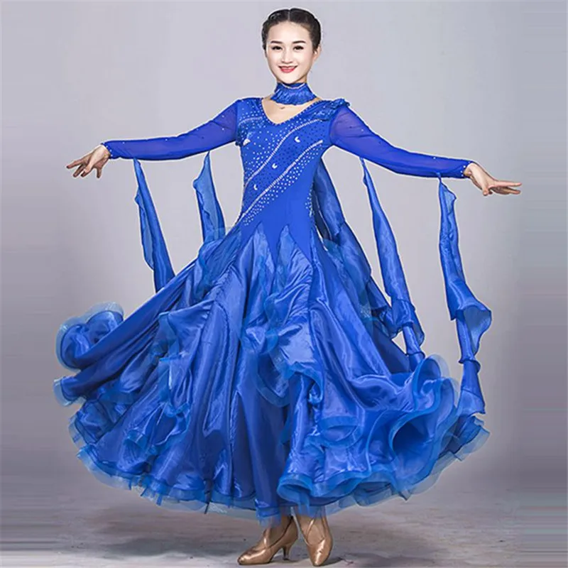 

5 Colors Red Blue Ballroom Dance Competition Dresses Waltz Dance Dress Fringe Luminous Costumes Standard Ballroom Dress Foxtrot