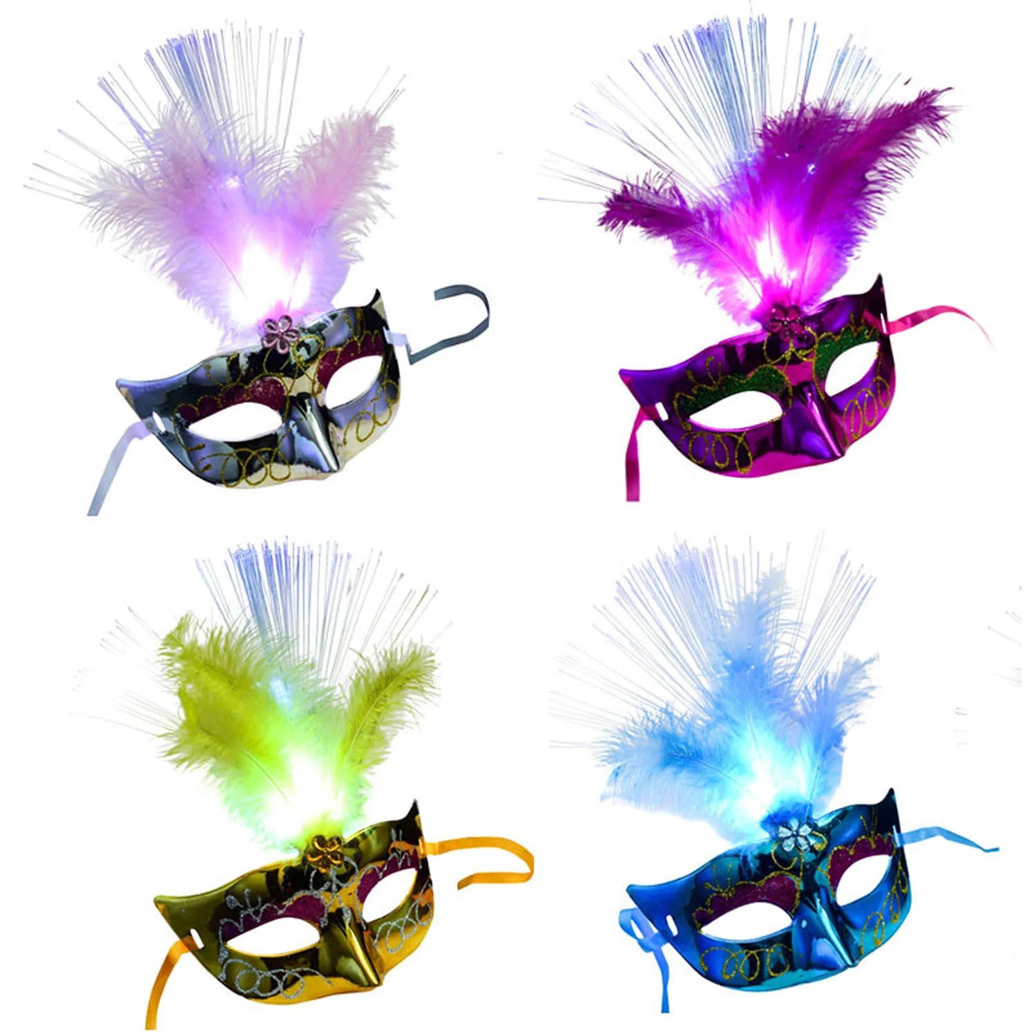 Behogar 2 шт. для женщин и девочек Венецианская Венеция светящиеся перо LED маски