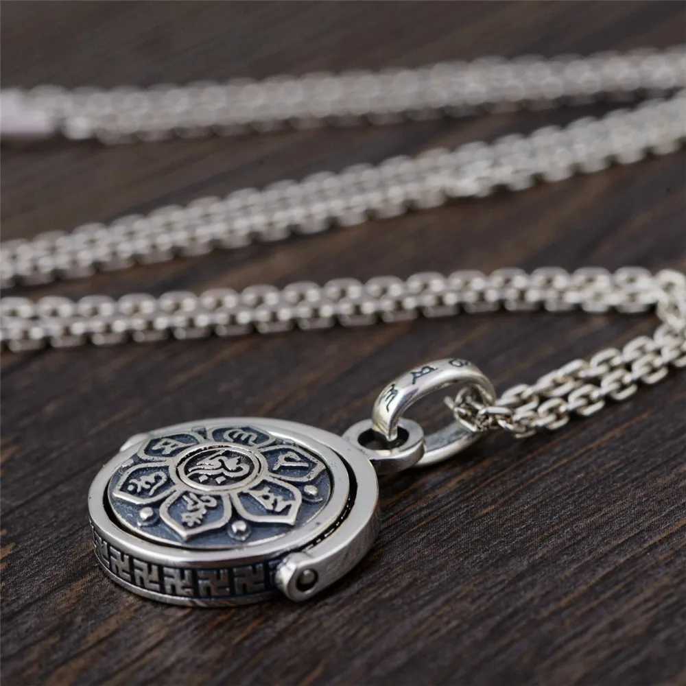 

HFANCYW New 925 Silver Six Words Rotatable Pendant Necklace For Men Or Women Buddhism Prayer Jewelry Creative Gift Wholesale