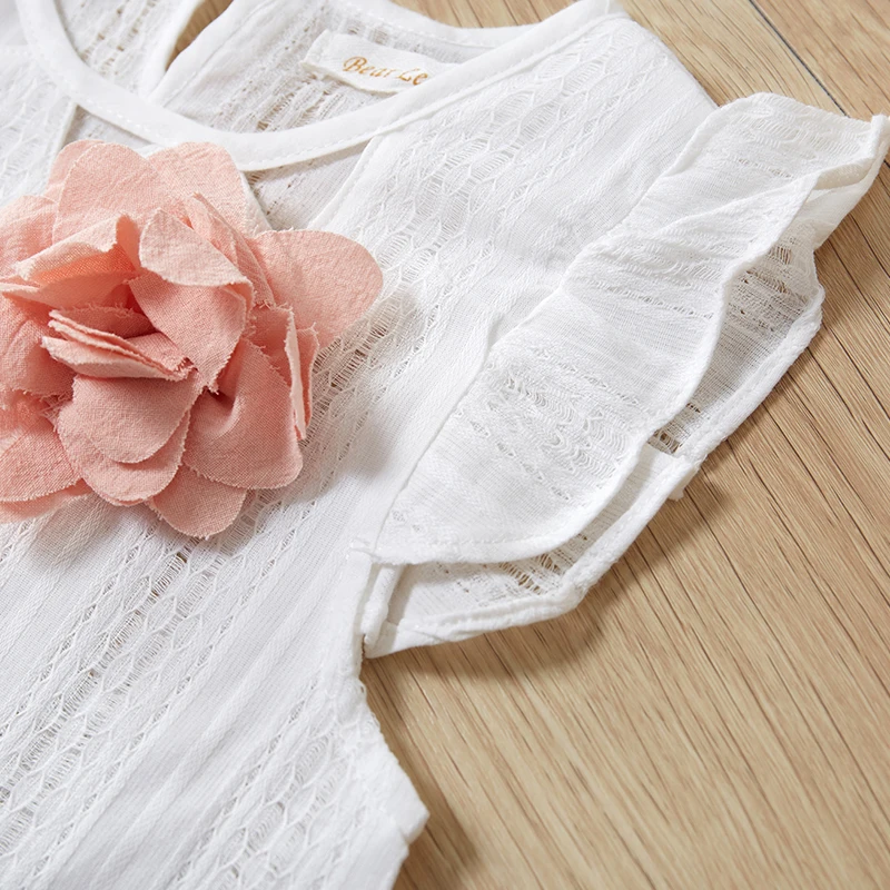 

Белая рубашка с короткими рукавами и цветочным узором для девочек + однотонные свободные шорты комплекты одежды из 2 предметов повседневные...