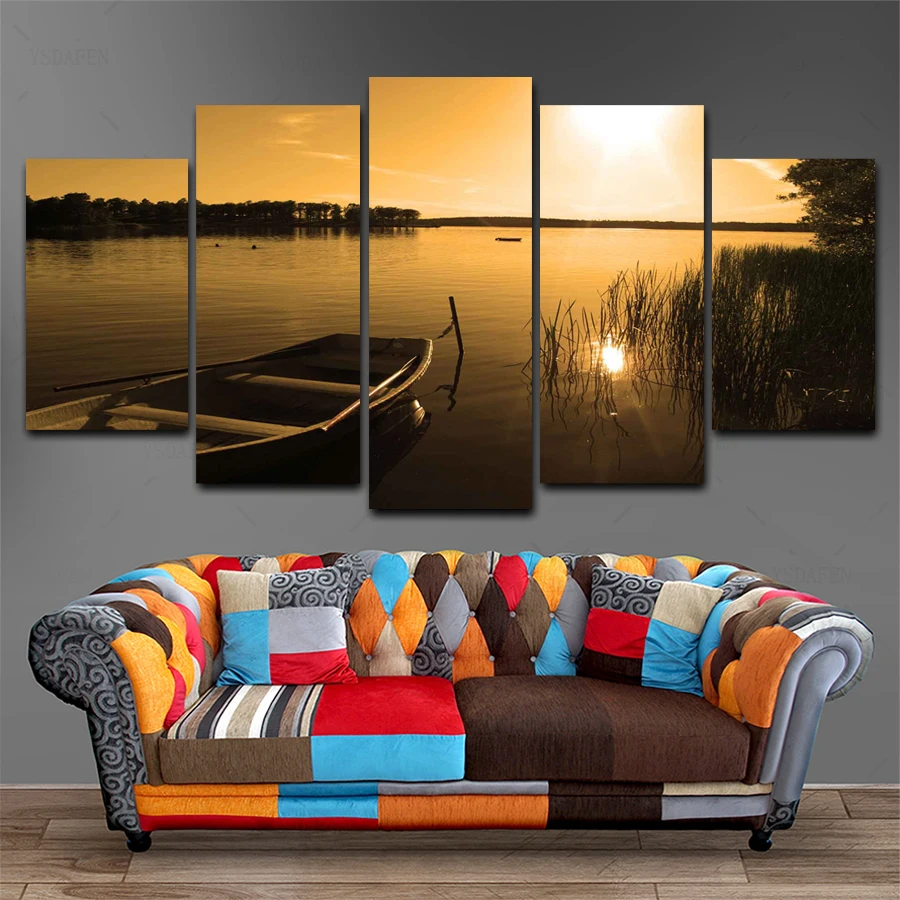 Op de muur HD Печать olieverf фильм modulaire foto постер с пейзажом вид комнаты декор woondecoratie 5 шт.