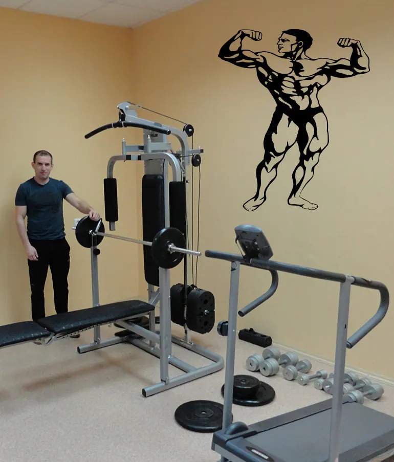 Наклейка на стену для спортзала мышц детской комнаты фитнес центр настенная