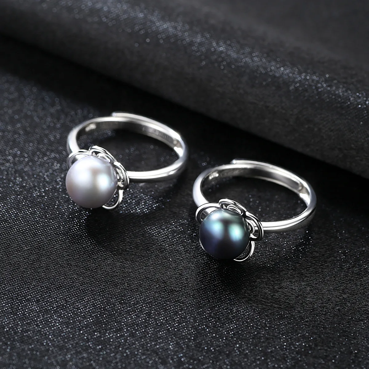 925 Sterling Silver ring with Black Pearl for women Gray Freshwater Flowers Trendy jewelry wholesale statement | Украшения и