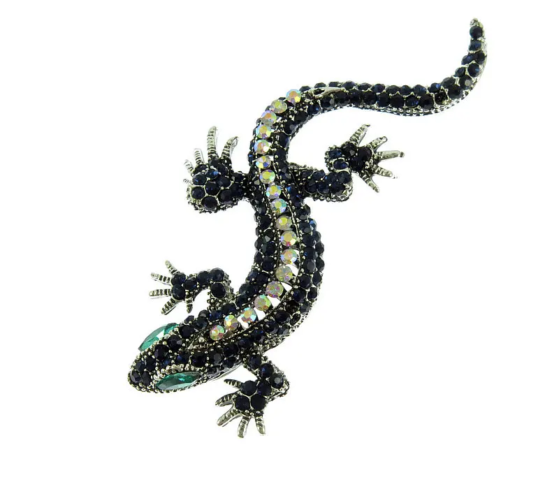 TianBo Стразы брошь ящерицы темно синего цвета тело зеленый глаз Gecko бижутерия