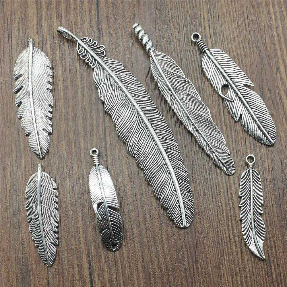 5pcs Charms Feather Antique Silver Color Big Feather Charms For Jewelry Making Charms Feather Jewelry Findings DIY