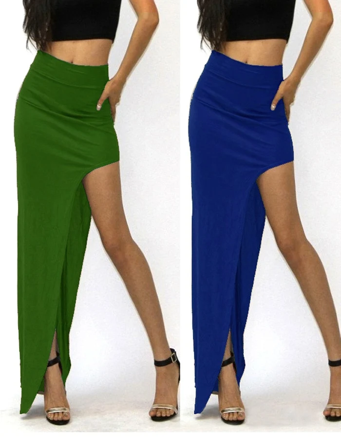 Женская длинная юбка с разрезом сбоку цвета хаки/черный|long maxi skirt|fashion long skirtfashion