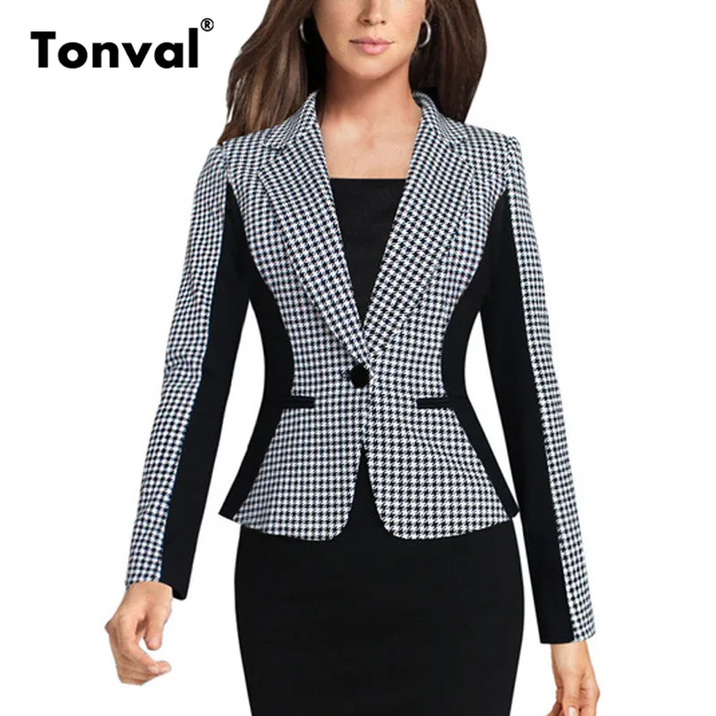 Блейзер Tonval Женский с одной пуговицей|houndstooth blazer|blazer womenblazer feminino |