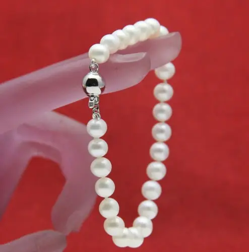 Free Shipping &gt&gt&gt&gt&gt new 7-8mm Genuine Natural White Freshwater Akoya Pearl Bracelet 7.5&quotH0+01 | Украшения и