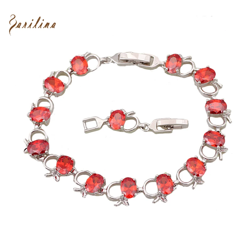 Очаровательные браслеты серебряного цвета с красным камнем яблоком и