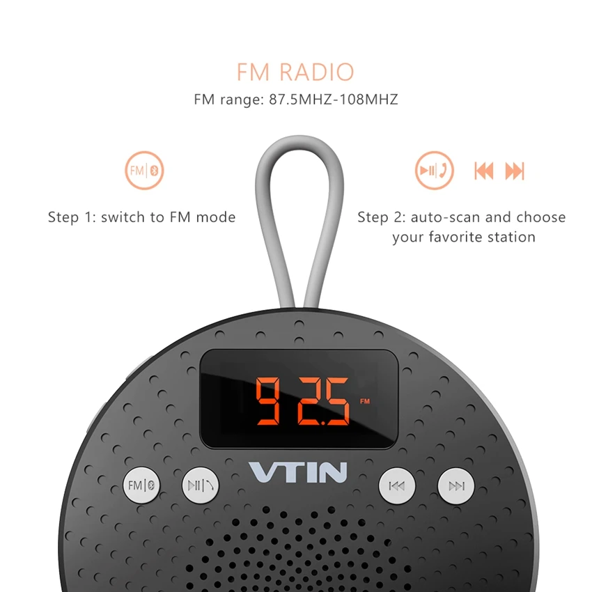 VTIN 5 Вт Bluetooth динамик IPX5 Водонепроницаемый Открытый громкой связи спикер с FM радио