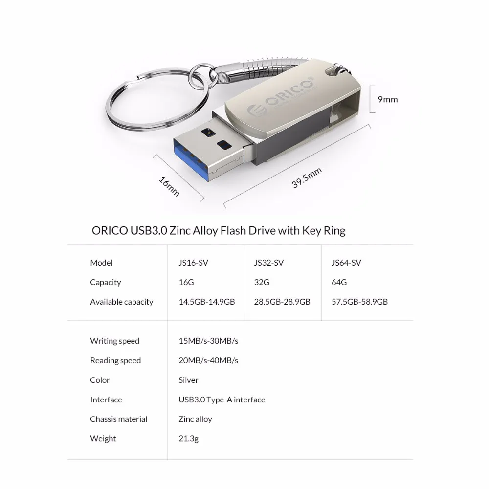 ORICO 3,0, USB флеш-накопитель, 64 ГБ, 32 ГБ, 16 ГБ, USB 3,0, металлическая флеш-память, USB флешка с кольцом для ключей, флеш-диск, флеш-накопитель, флешк