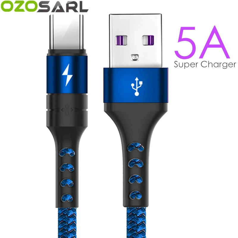 USB кабель 5А супер зарядка быстрая нейлоновый Тип C зарядный провод шнур для Huawei P20