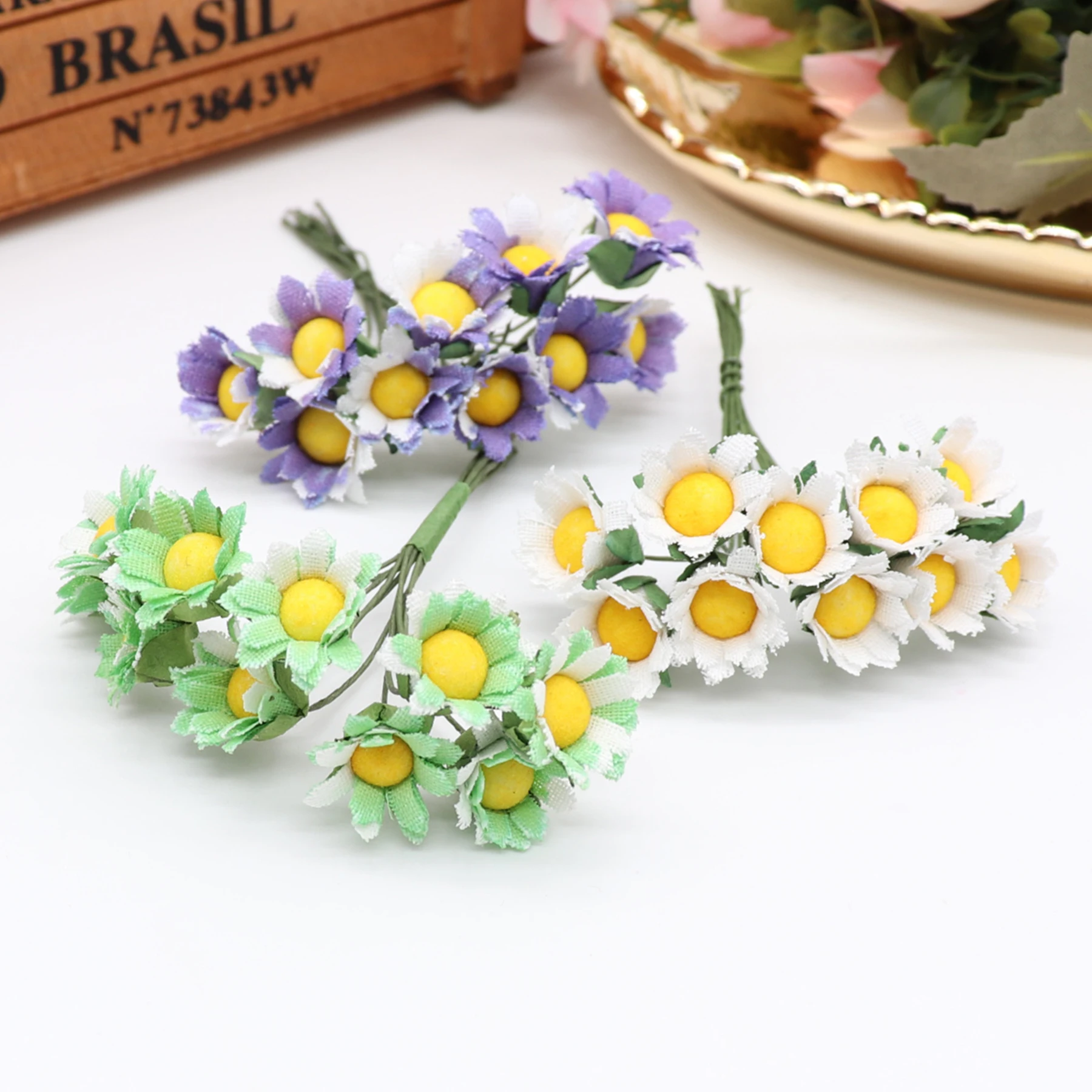 10 шт./лот дешевые мини Маргаритка из шелка искусственные розы Букет DIY бумажное