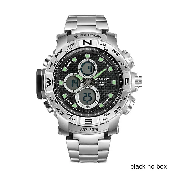 S-SHOCK, мужские спортивные часы, стальной светодиодный, цифровые часы, аналоговые кварцевые часы, BOAMIGO, Брендовые Часы с хронографом, 30 м, водонепроницаемые, reloj hombre - Цвет: black no box