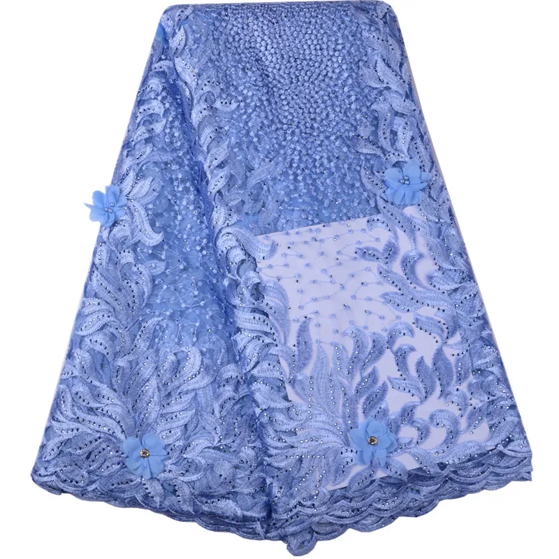 

Wholesale Price Beaded French Lace Fabric Stones African Lace Fabric Pretty 3D Tulle Laces For Party /Wedding Lilac Color S1525