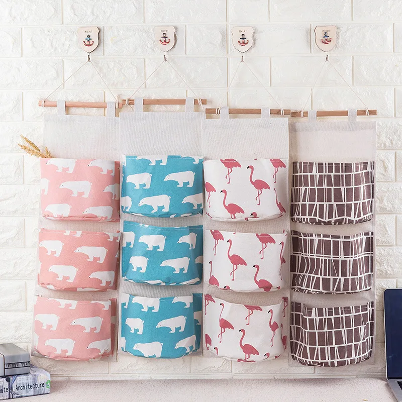 

Cotton Linen Hanging Storage Bag Home Multi-layer Behind Door Wall Hanging Debris Storage Bag Hanging Organizers