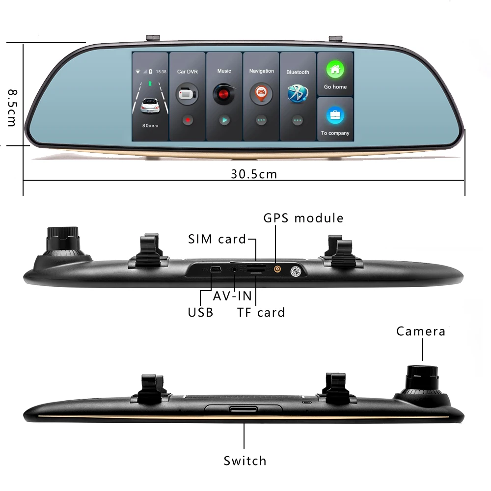 AMPrime Android автомобильный видеорегистратор Dashcam двойная приборная панель камера рекордер сенсорный экран заднего вида gps Bluetooth wifi монитор парковки зеркало