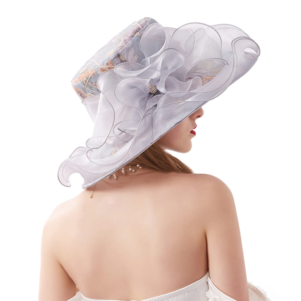 Женская фетровая шляпа FS шифоновая Элегантная шляпка с цветочным принтом