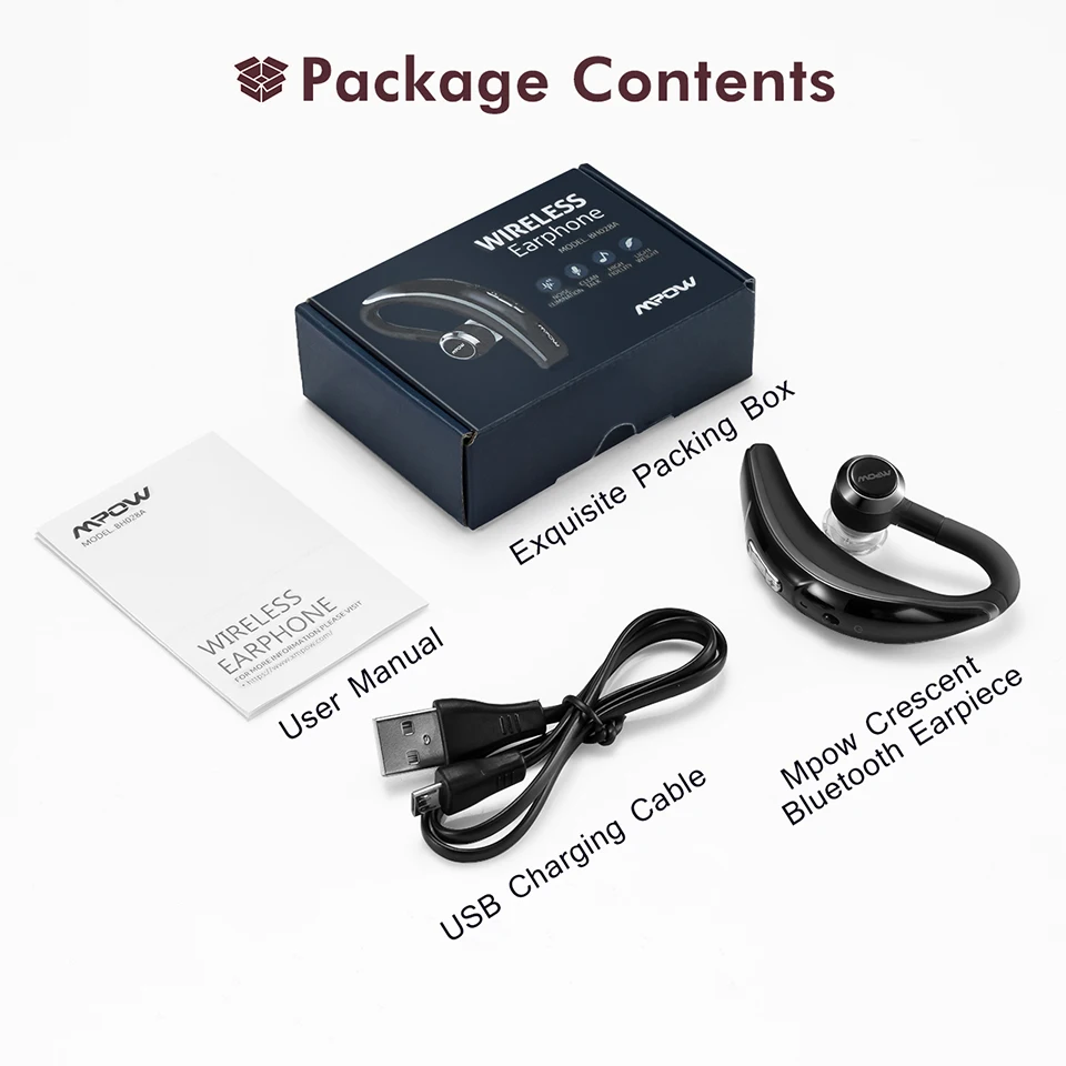 Mpow BH028 Bluetooth 4,1 наушники одиночные беспроводные наушники 280 часов в режиме ожидания громкой связи Bluetooth наушники с микрофоном для бизнеса