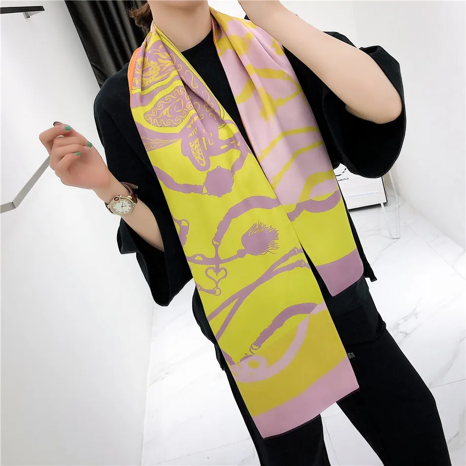 160cm Luxury Brand New Design Tassels Chain Twill Scarf Double-deck Women Scarf Head Silk Scarves Wraps Neckerchief For Ladies