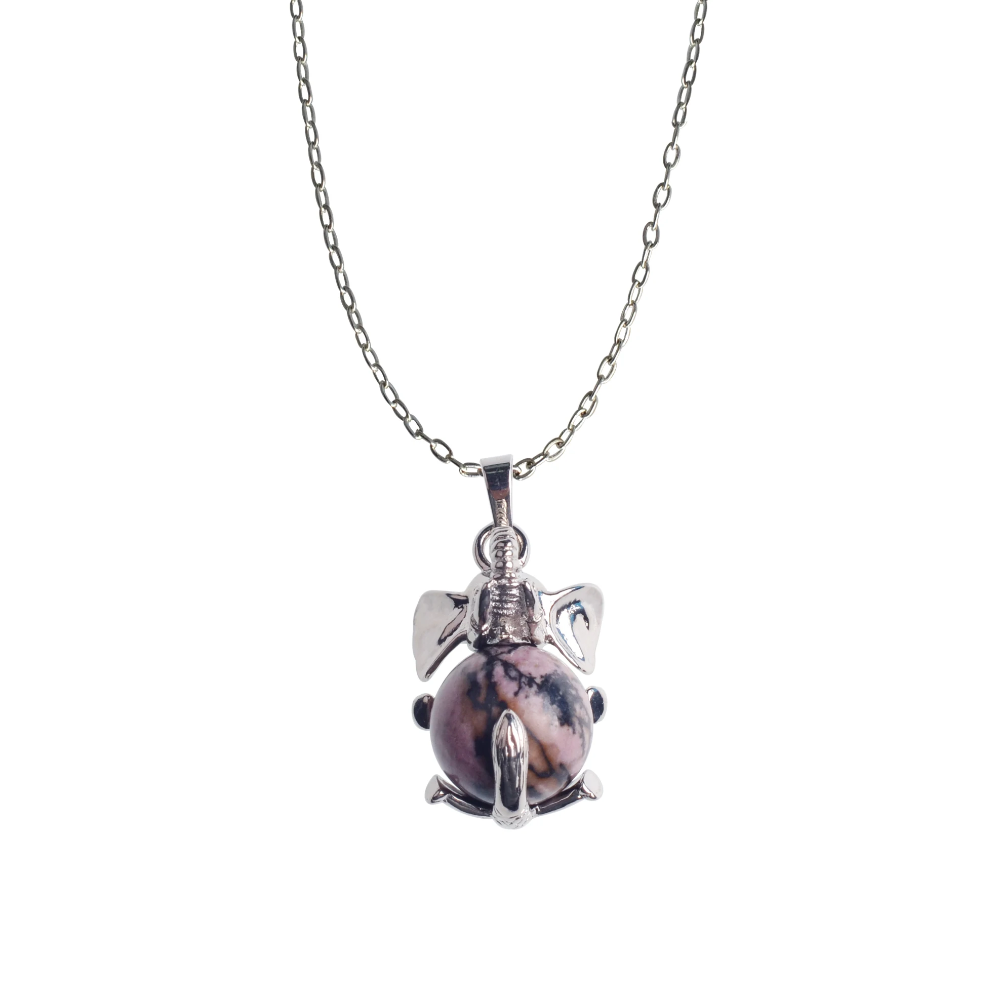 Popular Natural Stone Non-Porous Rose Pink Necklace Pendant Cute Little Elephant Cartoon Image FemaleJewelry Gift | Украшения и