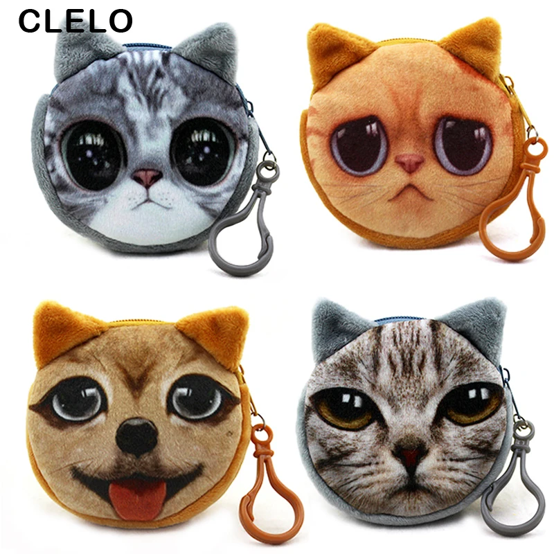 Кошельки CLELO для монет кошелек женщин 3D кошки милое лицо животные большое