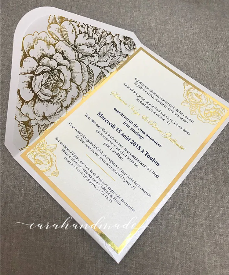 Свадебные приглашения из золотой фольги с цветами Китай|love invitation|chinachina wedding