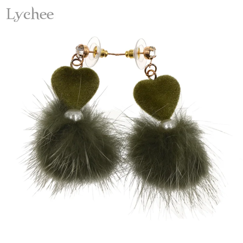 Lychee трендовые Разноцветные серьги капли из искусственного меха сердце имитации
