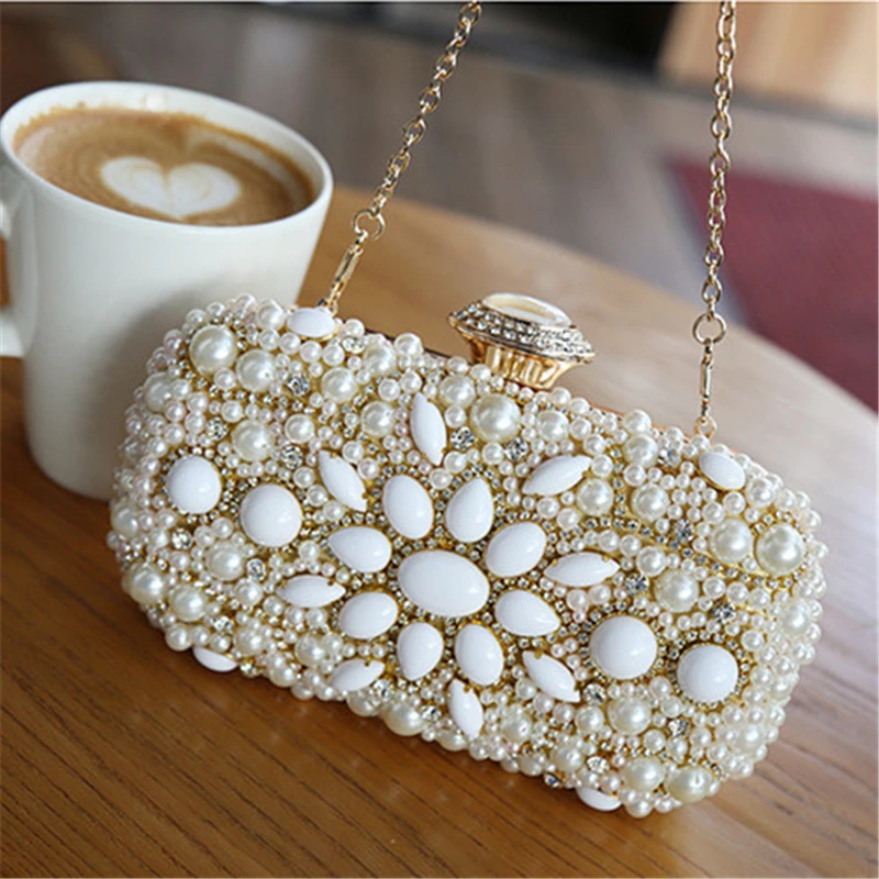 Женские вечерние ручной работы с белыми жемчужинами клатч свадебные сумочки