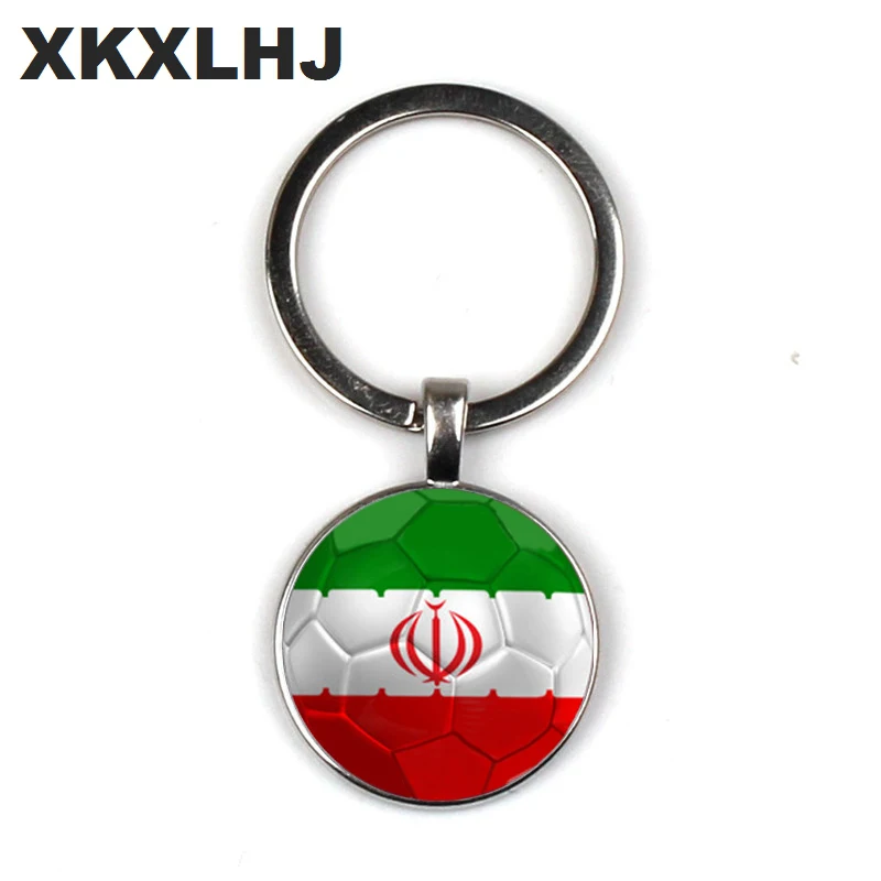 

XKXLHJ High Grade Bag/Car Keychain Morocco/Iran Flag Football Key Chain Jewelry Glass Dome Pendant Soccer Fan Creative Key Ring