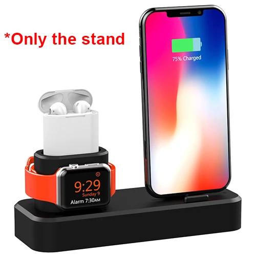 Черный 3 в 1 Силиконовая Подставка для зарядки для Apple Watch, версии для AirPods беспроводные наушники bluetooth Зарядное устройство станция для iPhone X/8/8 plus - Цвет: Черный