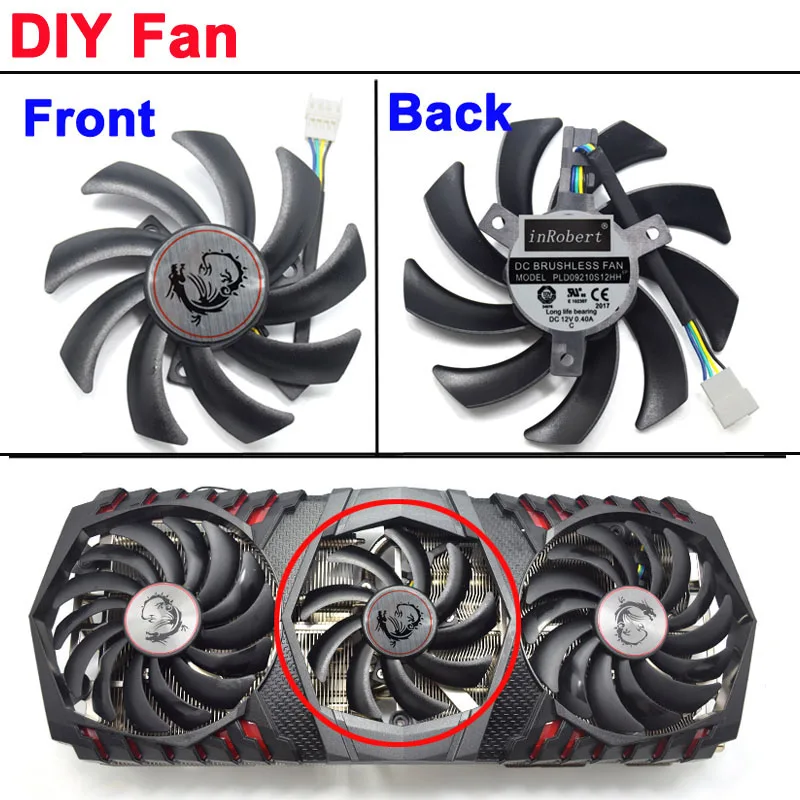 PLD09210S12HH Вентилятор PLD09210B12HH PLD09210S12HH 4Pin кулер Замена для MSI GEFORCE GTX 1080 Ti Gaming X Trio видеокарты Охлаждающие вентиляторы - Цвет лезвия: PLD09210S12HH