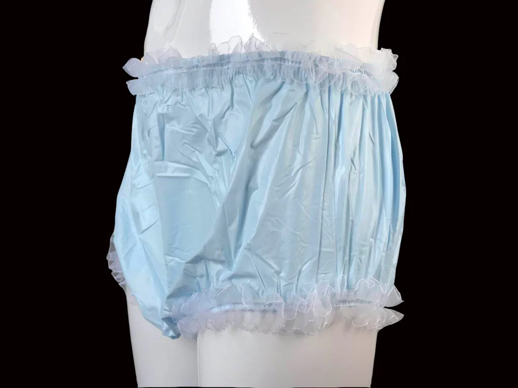 ABDL взрослых недержание Pull-on пластиковые брюки кружева трусики цвет детские синий с белым кружевом