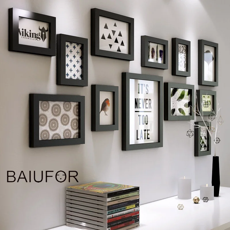 BAIUFOR 12 шт./компл. набор черно белых деревянных фоторамок винтажные рамки для
