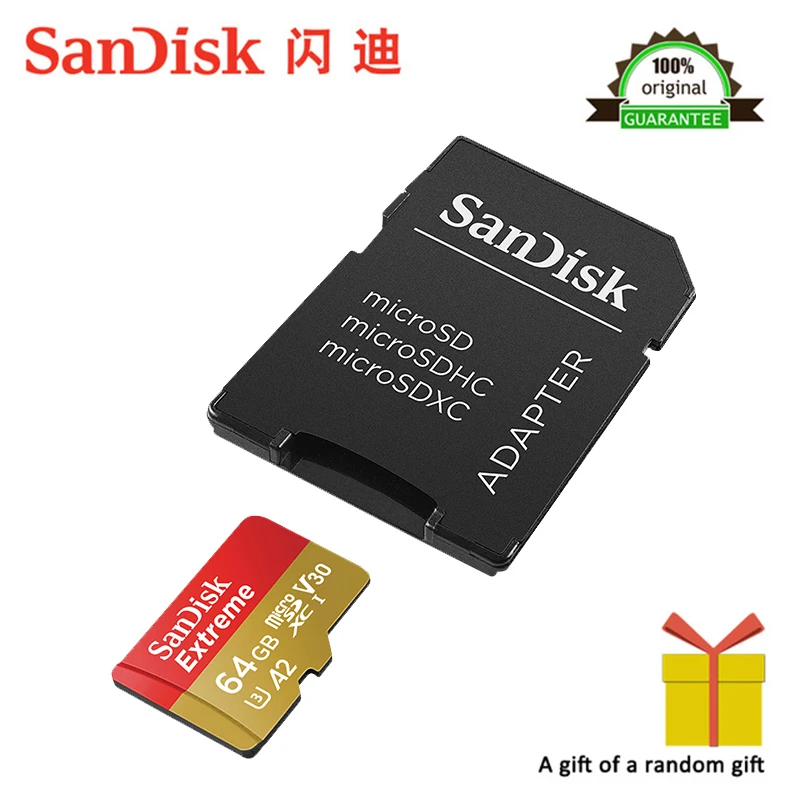 Карта памяти SanDisk Extreme Speed microSDXC UHS-I 64 ГБ TF 160 МБ/с./с A2 Класс 10 U3 с sd-адаптером 100%
